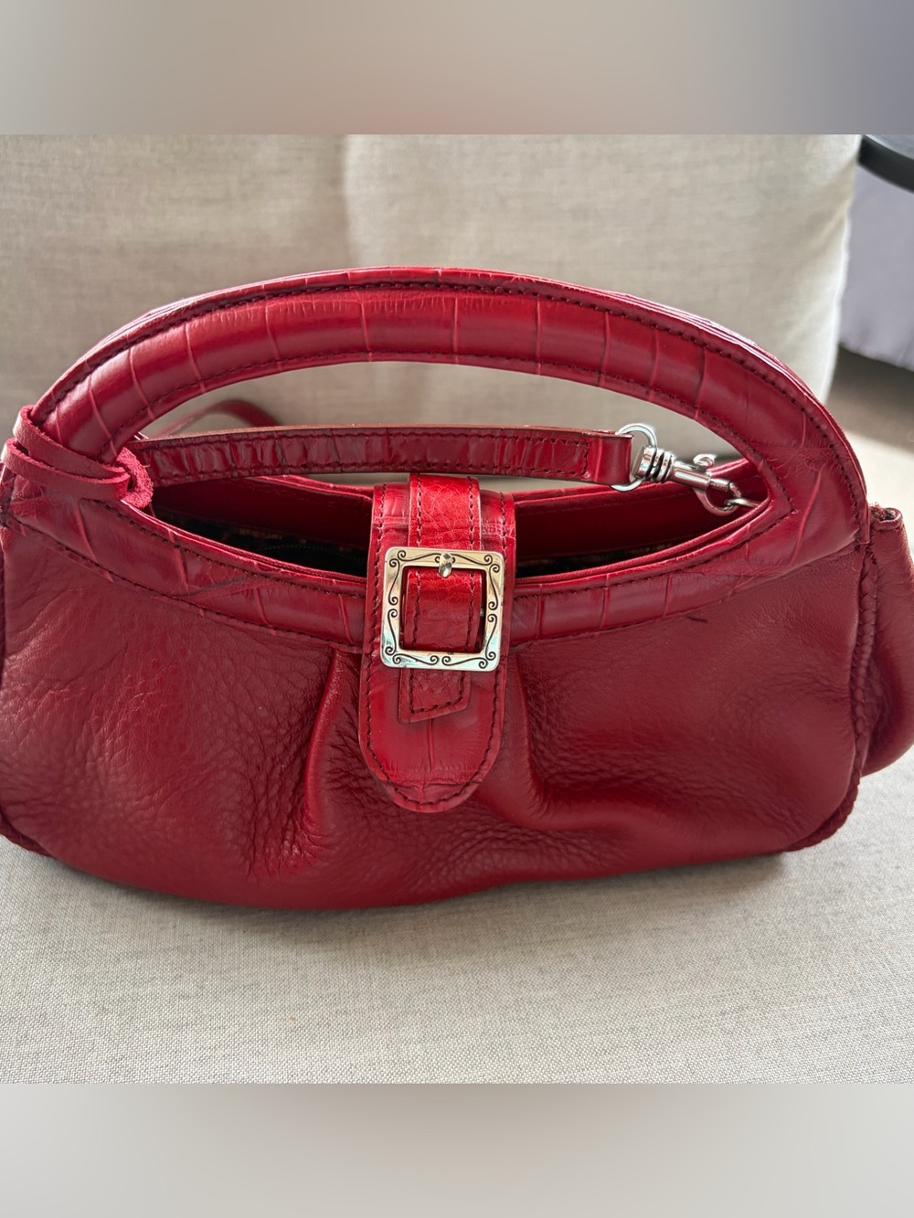 Vintage Brighton Red Leather top handle clutch with crossbody strap